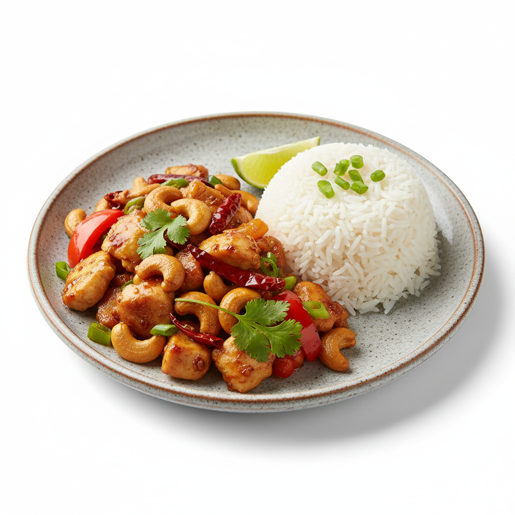 Cashew Nut Chicken Served with Steamed Rice