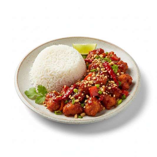 Chili Chicken Served with Steamed Rice