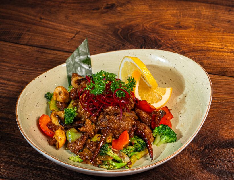 Steamed Beef Rice Crispy Beef Served with Steamed Rice